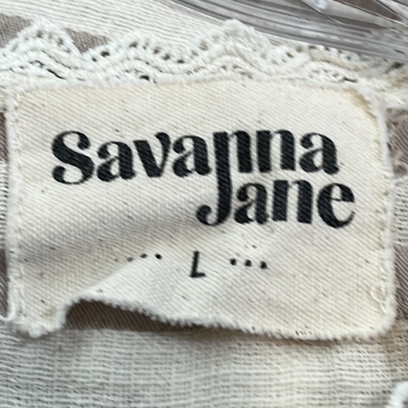 Savana Jane Womens Top Size L Tan Striped Colorful Embroidery Lace Trim Cropped - Picture 4 of 13